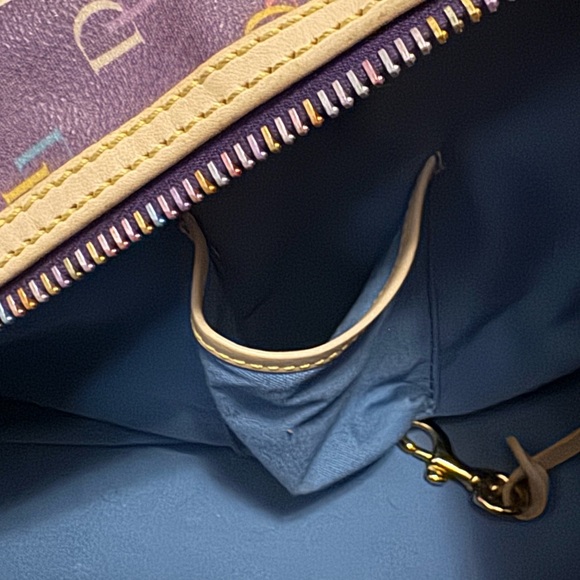 Vintage Dooney & Bourke Purple Tan Rainbow Logo Mini Gym Shoulder Bag Set Y2K - Picture 11 of 15